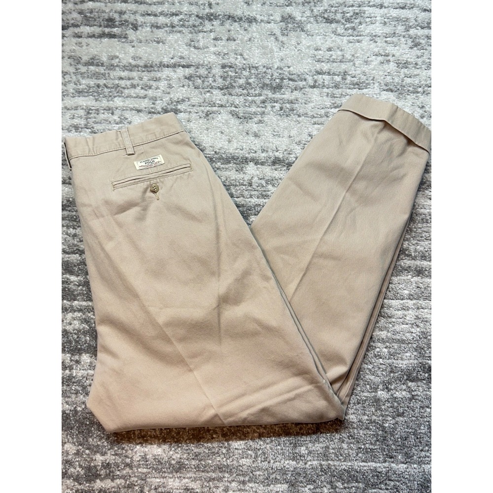 Vintage Polo Ralph Lauren Hammond Pant Mens 36x30 Tan Pleated Cuffed Chino
